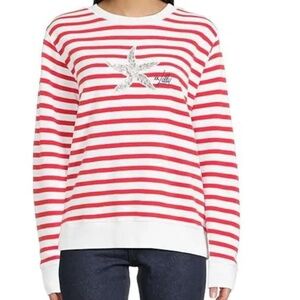 NWT Lilly Pulitzer Ballad Sweatshirt - Rococo Red Coastal Stripe Starfish